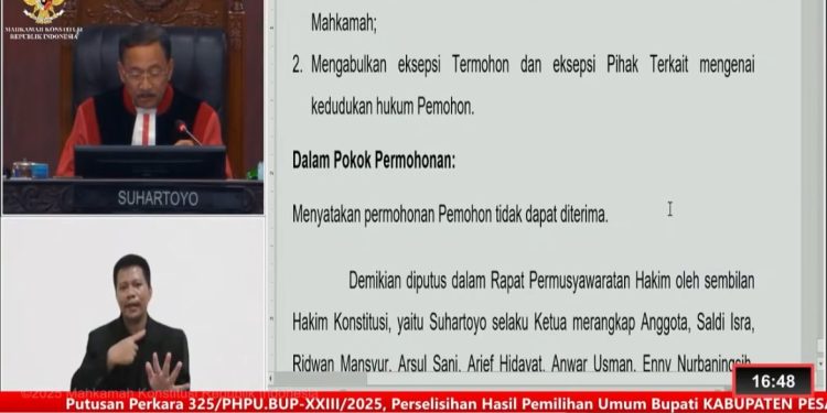 Gugatan Paslon Supriyanto Suriansyah di PSU Pilkada Pesawaran Ditolak MK