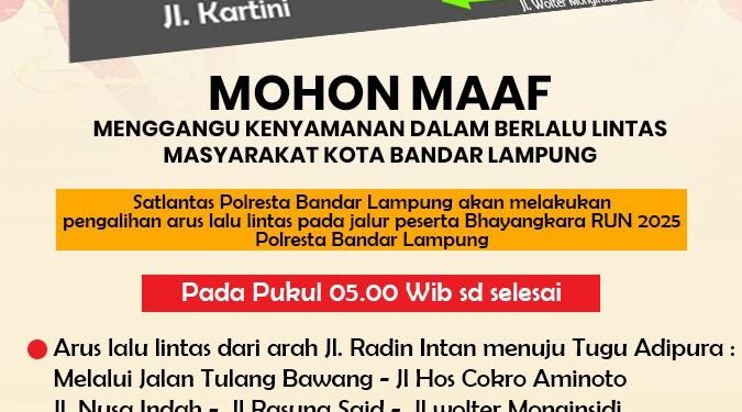 Bhayangkara Run 2025 Polresta Bandar Lampung Alihkan Arus Lalu Lintas Pagi